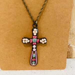 Ayalabar Colorful Beaded Cross Pendant Necklace